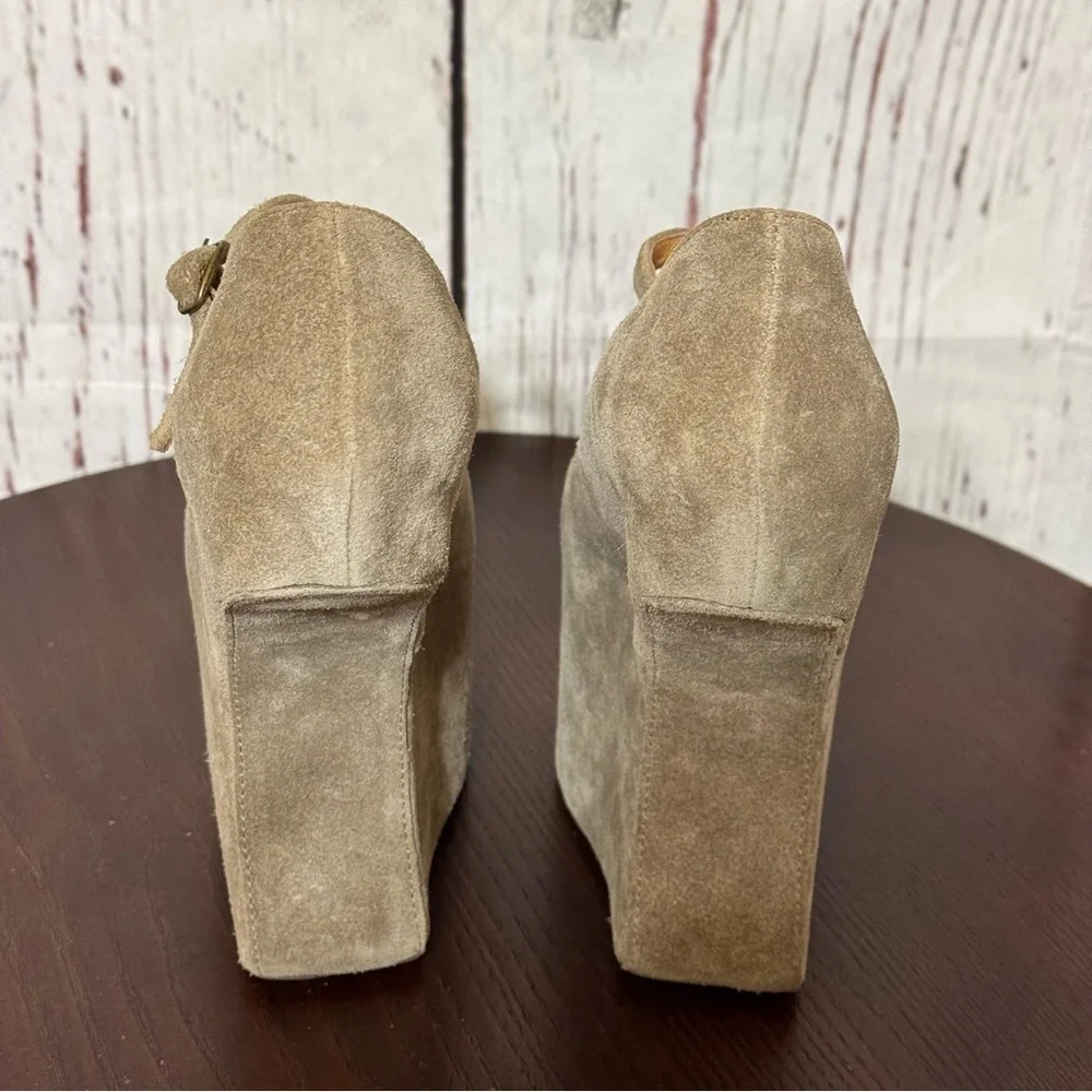 JEFFREY CAMPBELL NIGHT WALK heelless Stylish Tan Platform Wedge MaryJane Shoes 7